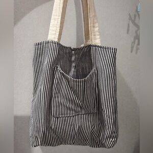 Striped Black and White Tote Bag Made From Recycled Fabrics